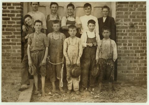 Groups of doffers, etc., all working in the Liberty Cotton Mill
