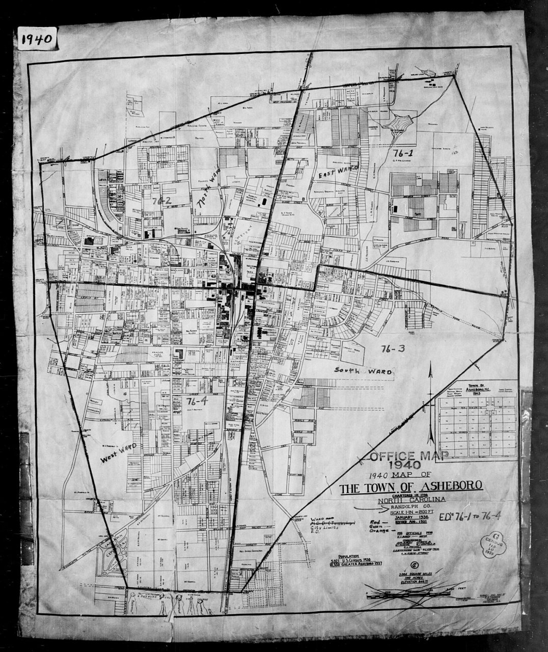 1940 Census Enumeration District Maps - North Carolina - Randolph County - Asheboro - ED 76-1, ED 76-2, ED 76-3, ED 76-4