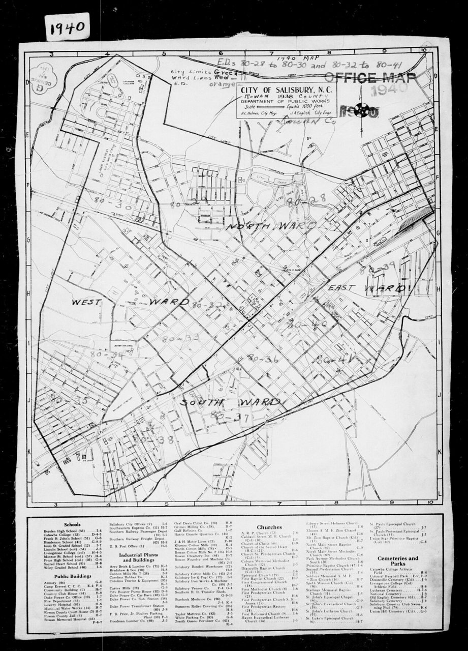 1940 Census Enumeration District Maps - North Carolina - Rowan County - Salisbury - ED 80-28 - ED 80-41