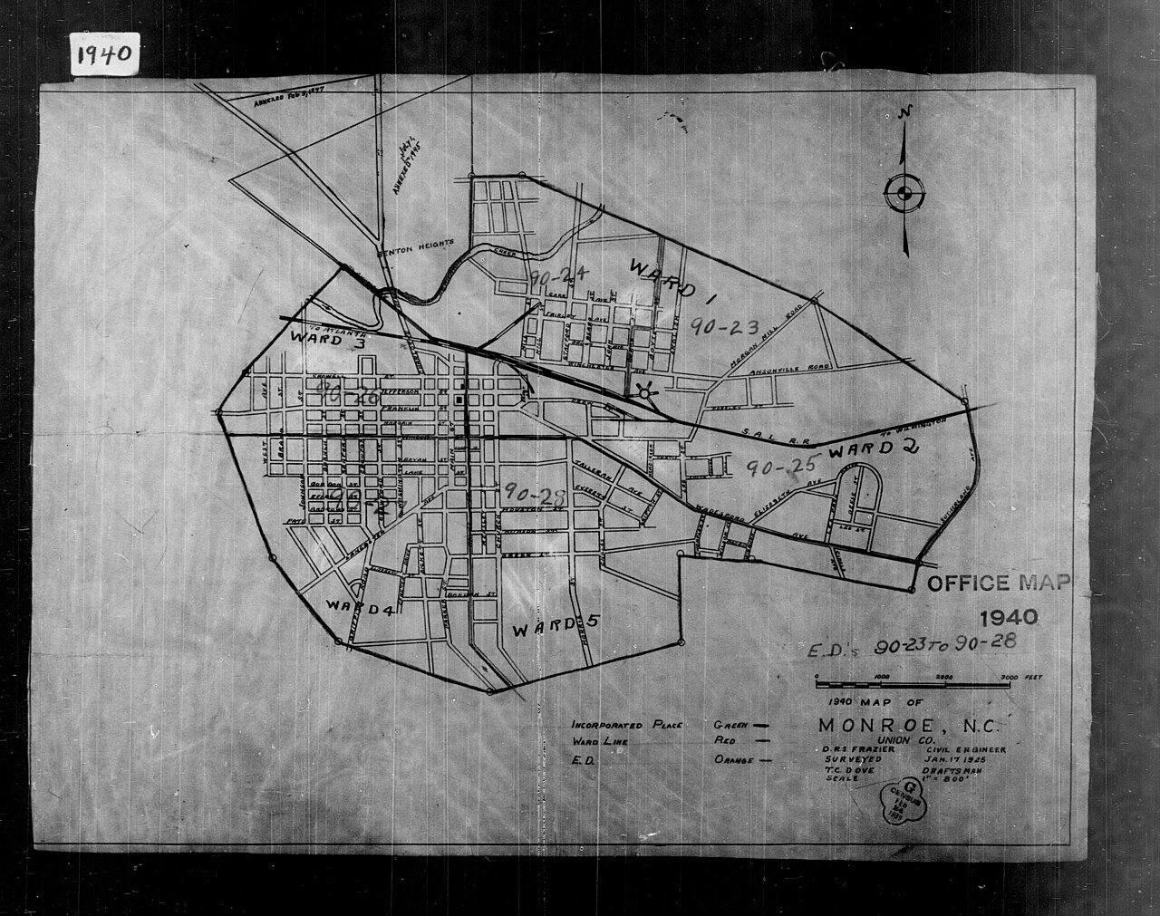 1940 Census Enumeration District Maps - North Carolina - Union County - Monroe - ED 90-23, ED 90-24, ED 90-25, ED 90-26…