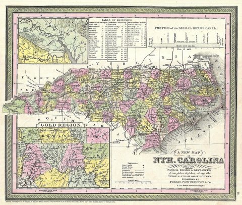 A New Map of Nth. Carolina with its Canals, Roads & Distances from place to place along the stage & steam boat routes