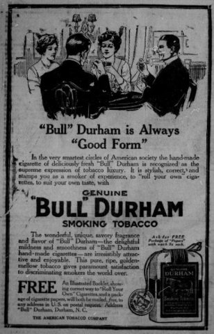 Bull Durham Tobacco Advertisement, August 1915