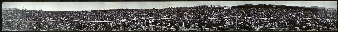 Panorama, crowds at Squires - Burns international contest from centre of ring