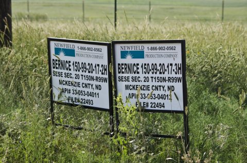 Bernice 1 and 2 well signs - Evanson Place - Arnegard North Dakota - 2013-07-04