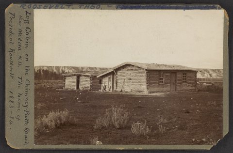 Log cabin on the Chimney-Butte Ranch near Medora, N.D., the home of President Roosevelt, 1883-84