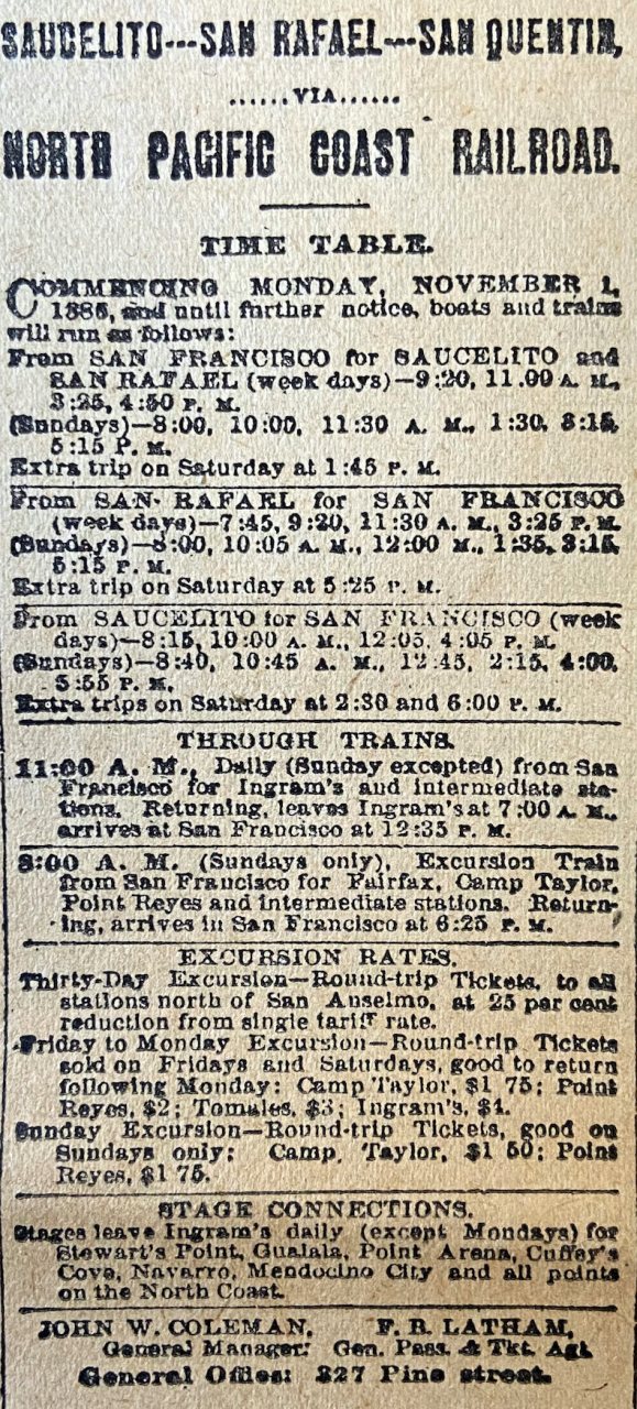 North Pacific Coast RR 1887 ad