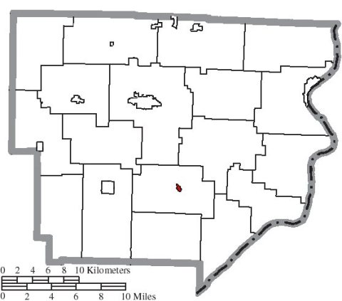 Map of Monroe County Ohio Highlighting Antioch Village