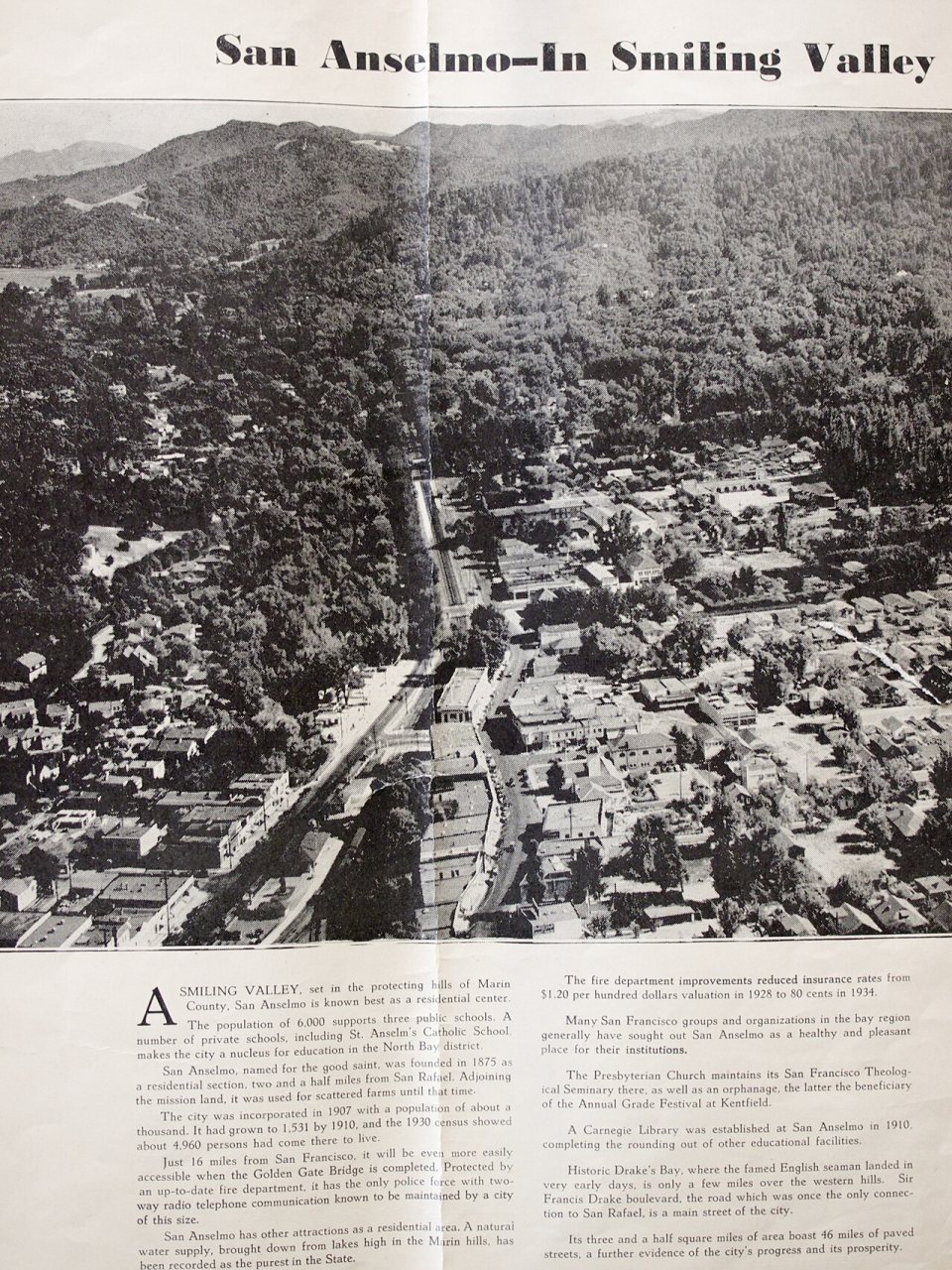San Anselmo, CA 1936 Aerial Photo