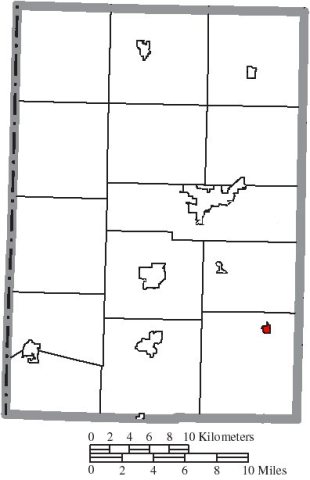 Map of Mercer County Ohio Highlighting Chickasaw Village