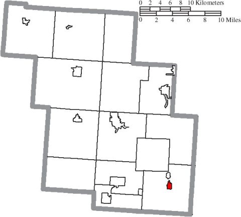 Map of Perry County Ohio Highlighting Corning Village