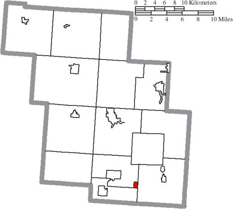 Map of Perry County Ohio Highlighting Hemlock Village