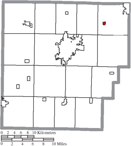 Map of Hancock County Ohio Highlighting Arcadia Village