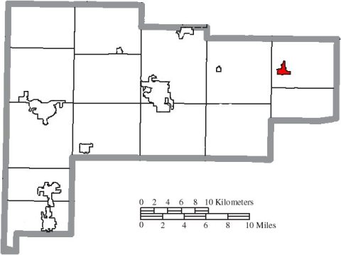 Map of Auglaize County Ohio Highlighting Waynesfield Village