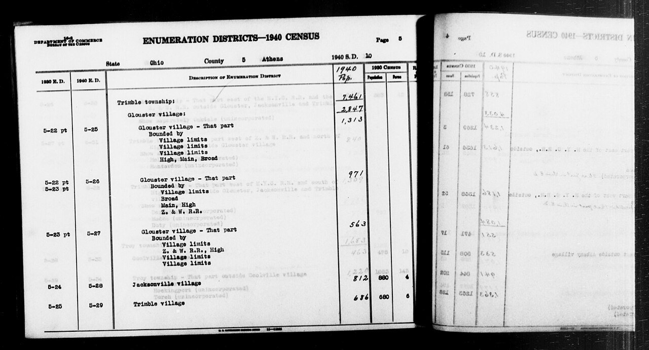 1940 Census Enumeration District Descriptions - Ohio - Athens County - ED 5-25, ED 5-26, ED 5-27, ED 5-28, ED 5-29