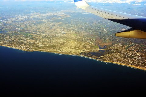 Aerial view of California Coast, looking NE around Encinitas and