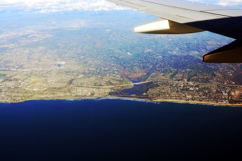 Aerial view of California Coast, looking east by NE around south Encinitas and