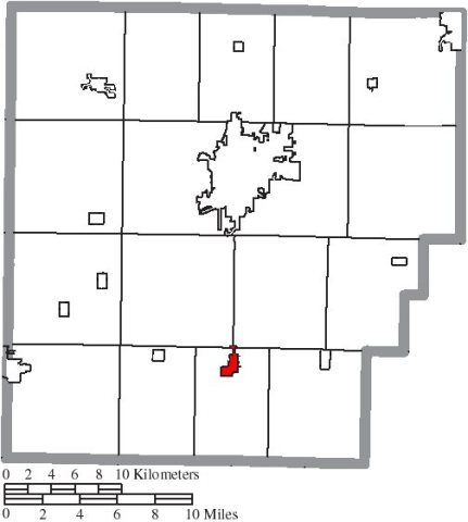 Map of Hancock County Ohio Highlighting Arlington Village