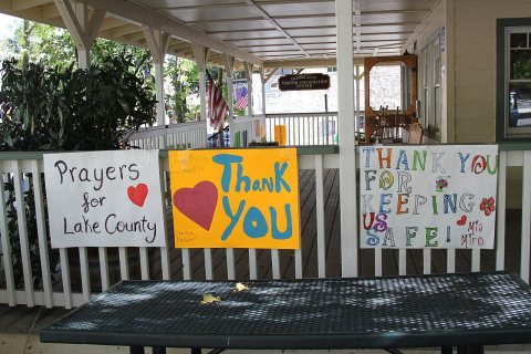 Firefighter thank you signs, Calaveras County Visitor Information Center, 2015