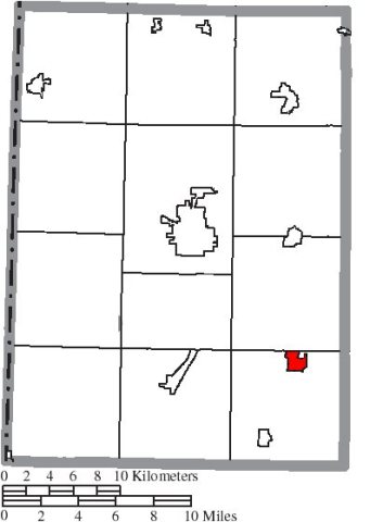 Map of Preble County Ohio Highlighting Gratis Village