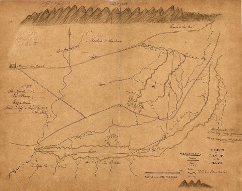 Diseño Del Rancho de la Puenta California Rancho La Puente map 1842