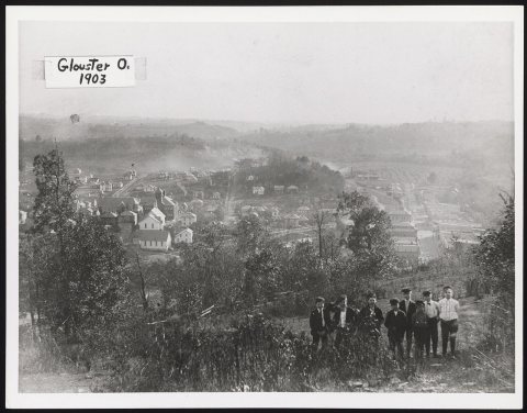 Group portrait of children on hill overlooking Glouster, Athens County, Ohio, 1903 - DPLA - 9c6f2eab07dd4e860fa76cc90a6…