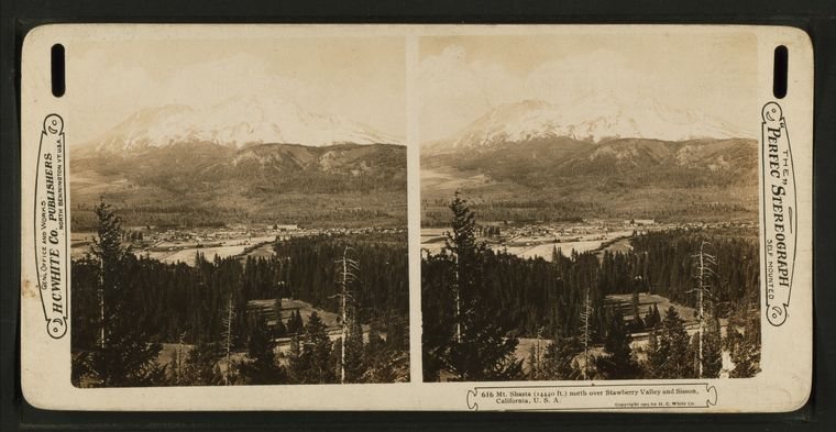 Mt. Shasta (14440 ft.) north over Strawberry Valley and Sisson, California, U. S. A..Alternate Title: The "Perfec" ster…