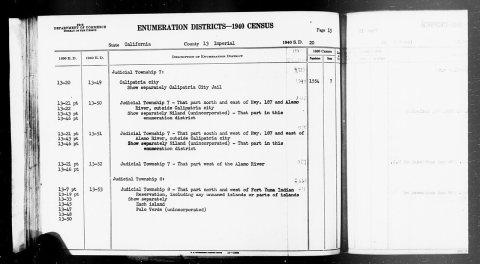 1940 Census Enumeration District Descriptions - California - Imperial County - ED 13-49, ED 13-50, ED 13-51, ED 13-52, …