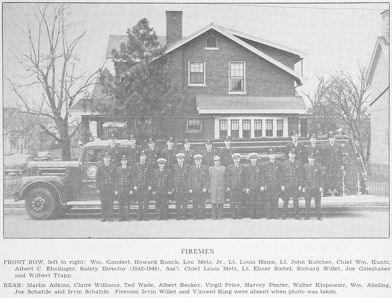 Reading, Ohio Fire Department in 1951 from Reading centennial souvenir (page 51 crop)