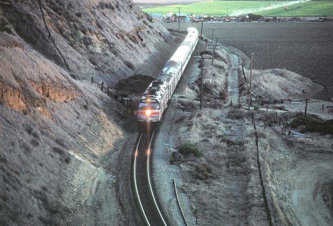 AMTK 530 with the westbound Coast Starlight near Harlem, CA in February 1981 02