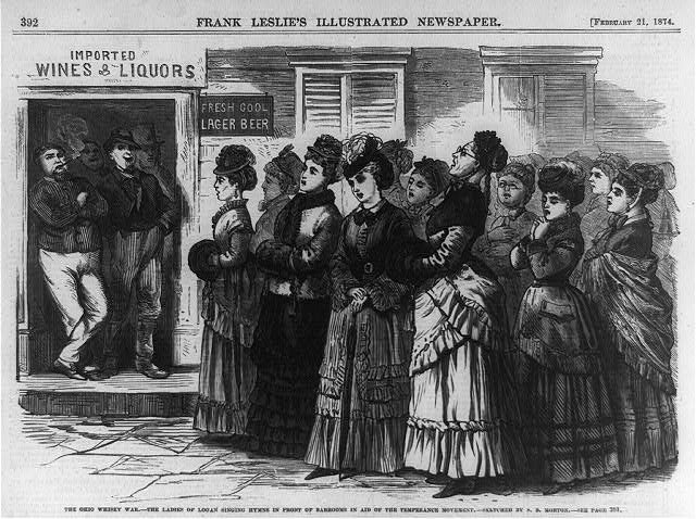 The Ohio whiskey war - the ladies of Logan singing hymns in front of barrooms in aid of the temperance movement