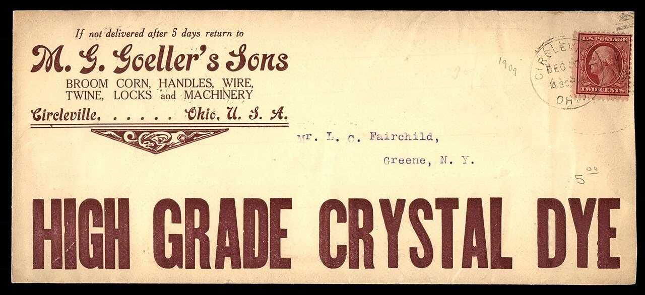 US 1910s Circleville OH High Grade Crystal Dye Advertising Cover front