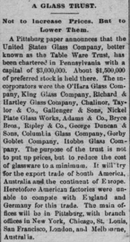 US Glass Trust lower prices