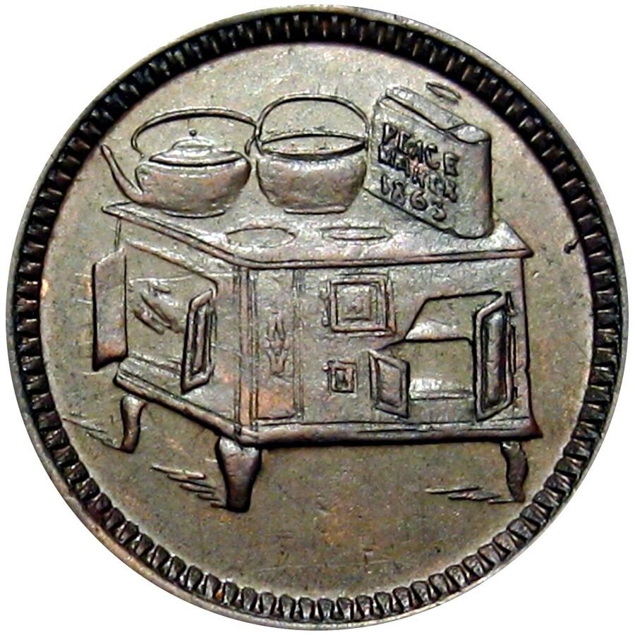 Fremont, Ohio - Civil War Token Thompson & Spicer Peace Maker Stove R6 (1860's) Stevehayden 01