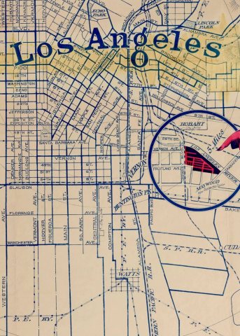Crop of 1923 Central Manufacturing District of Los Angeles map showing Vernon rail lines and streets