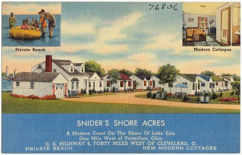 Snider's Shore Acres, a modern court on the shore of the Lake Erie, one mile west of Vermilion, Ohio. U.S. Highways 6, …