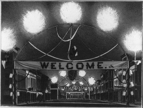 Main Street, Findlay, (Ohio). Night of laying corner stone of new court house