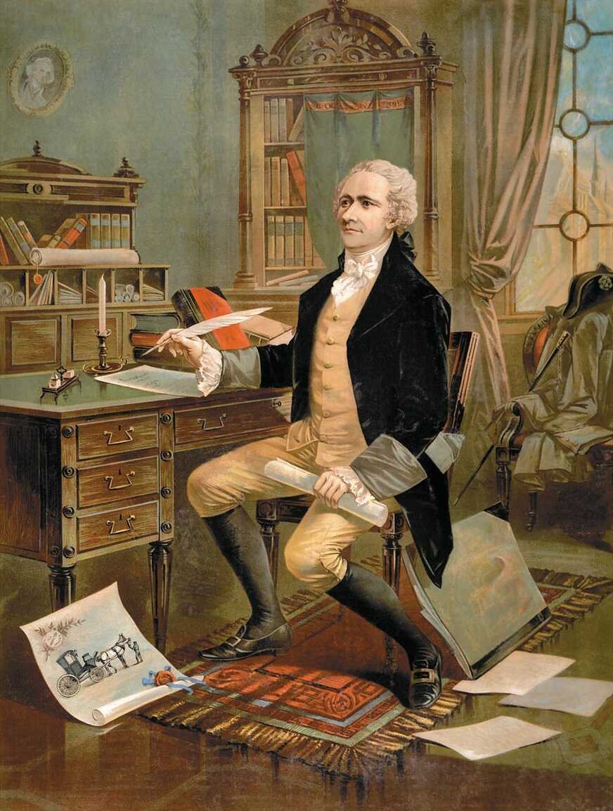 Alexander Hamilton making the first draft of the Constitution for the United States 1787 (cropped)