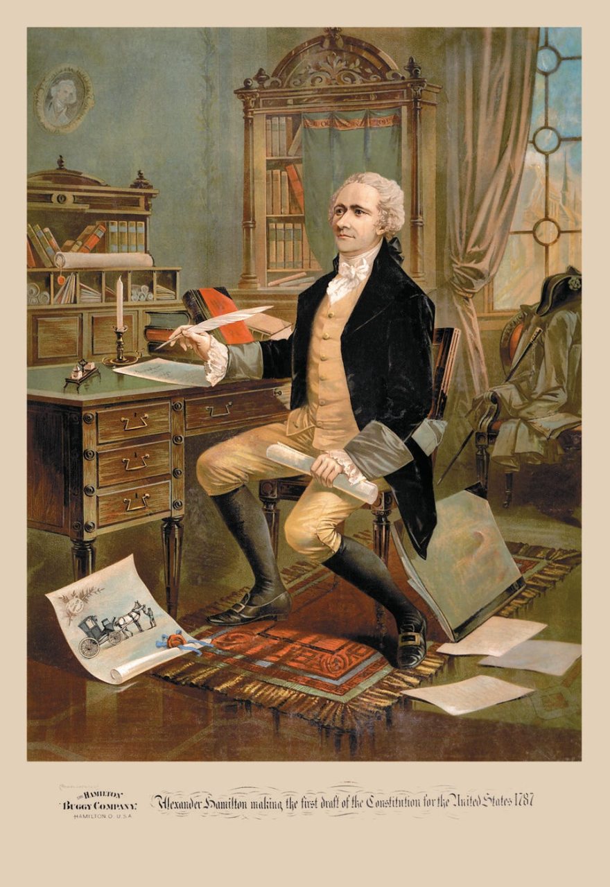 Alexander Hamilton making the first draft of the Constitution for the United States 1787