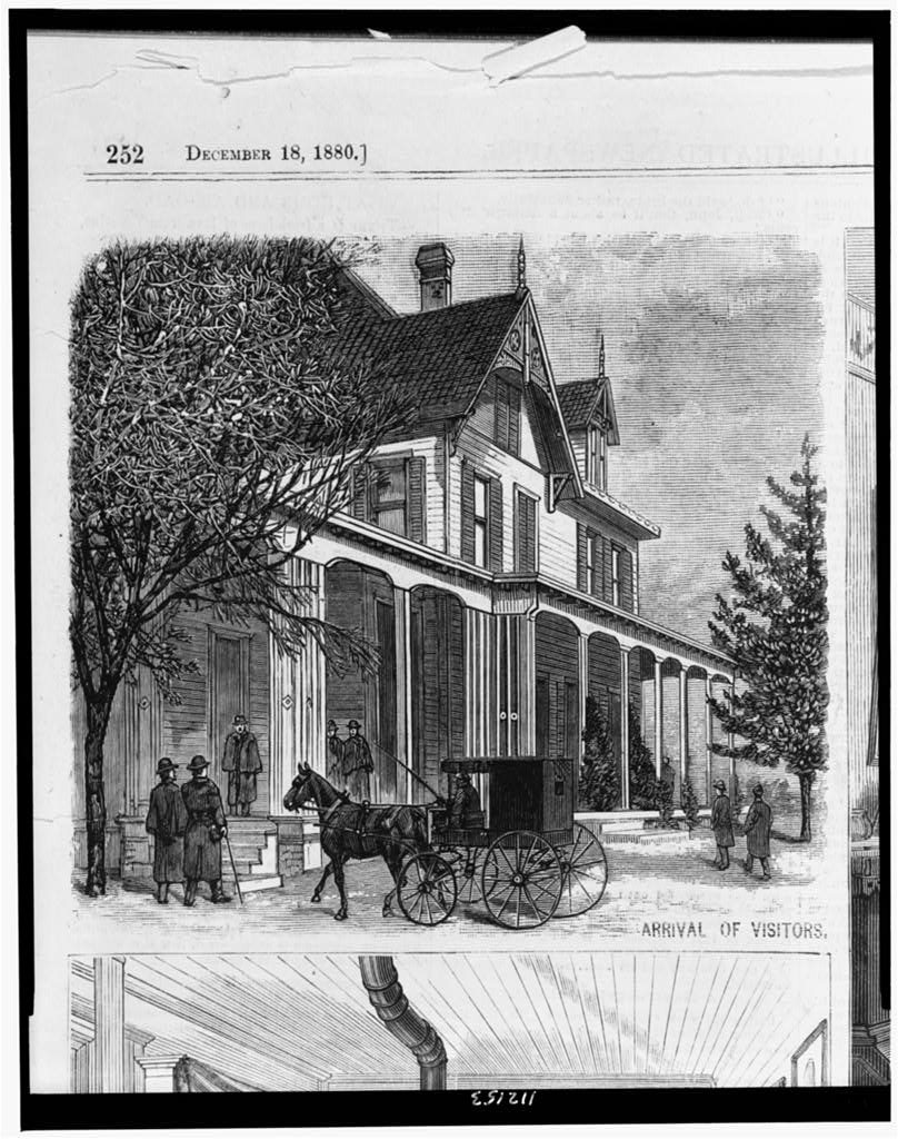 Arrival of visitors outside home of James A. Garfield, at Mentor, Ohio