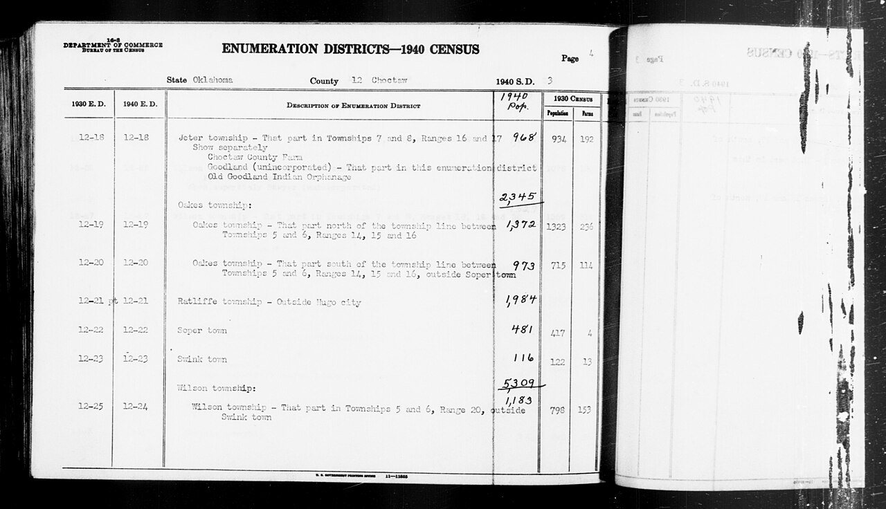 1940 Census Enumeration District Descriptions - Oklahoma - Choctaw County - ED 12-18, ED 12-19, ED 12-20, ED 12-21, ED …