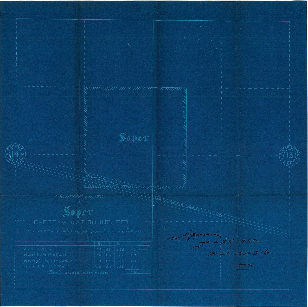 Townsite Limits of Soper, Choctaw Nation, Indian Territory, Depot Station Grounds on the Center Line of the Arkansas an…