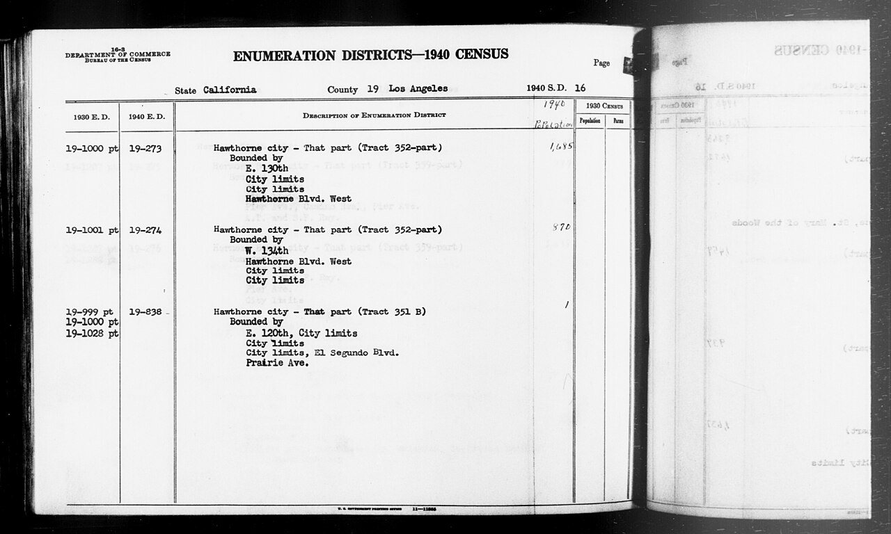 1940 Census Enumeration District Descriptions - California - Los Angeles County - ED 19-273, ED 19-274, ED 19-838
