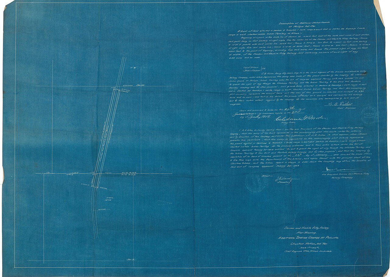 Denison and Washita Valley Railway. Map Showing. Additional Station Grounds at Phillips. Choctaw Nation, Ind. Ter