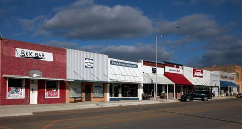 Downtown block in Hydro, a tiny town along U.S. Route 66 in western Oklahoma