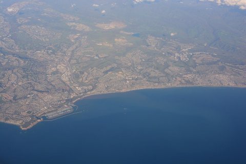 Aerial view of California Coast, looking NNE around Dana Point and San Clemente