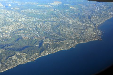 Aerial view of California Coast, looking SSE around South Laguna and