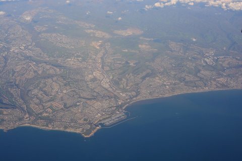 Aerial view of California Coast, looking NNE around