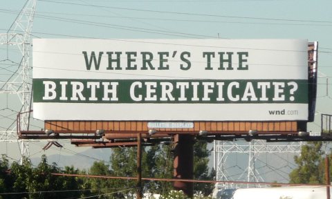 Billboard Challenging the validity of Barack Obama's Birth Certificate