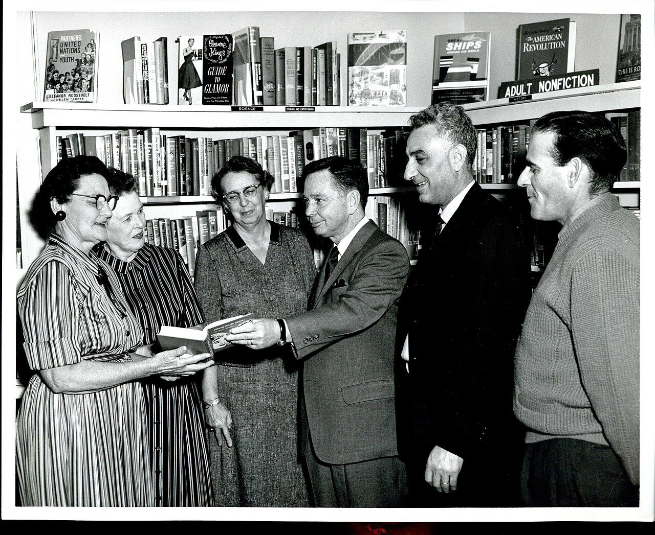Carl Albert with people from Wilson, Oklahoma, at the Wilson library