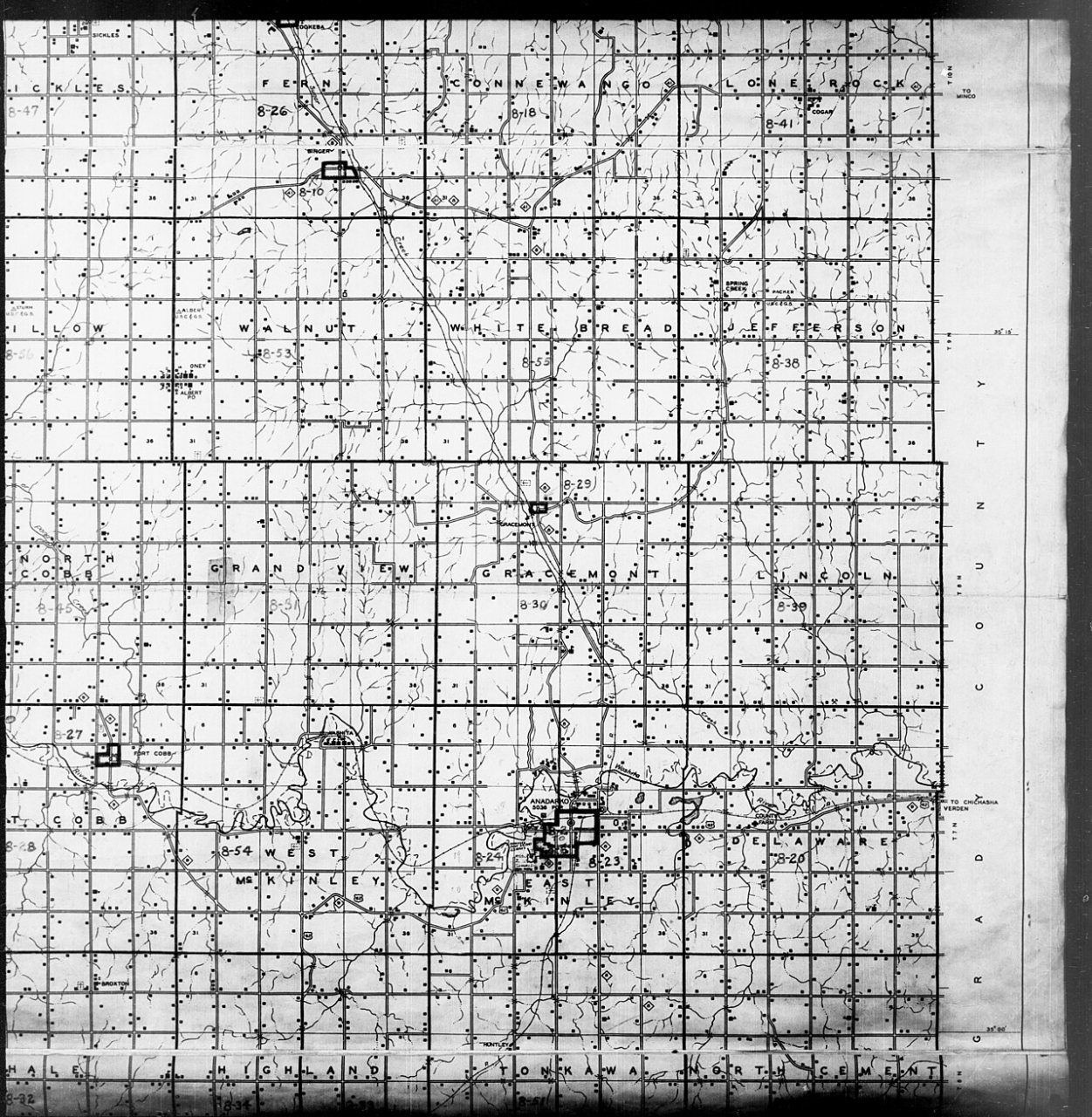 1940 Census Enumeration District Maps - Oklahoma - Caddo County - ED 8-1 - ED 8-56